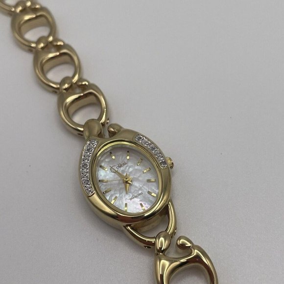 Working Colibri Diamond Gold Tone Women’s Wrist Watch MOP Mother Of Pearl Face - Picture 5 of 12